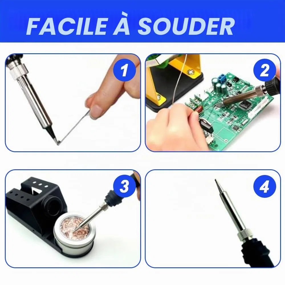 Support de fer à souder, support de fer à souder portable et stable avec laine de laiton, éponge de nettoyage, fentes pour pointes de soudure, pas besoin d'eau