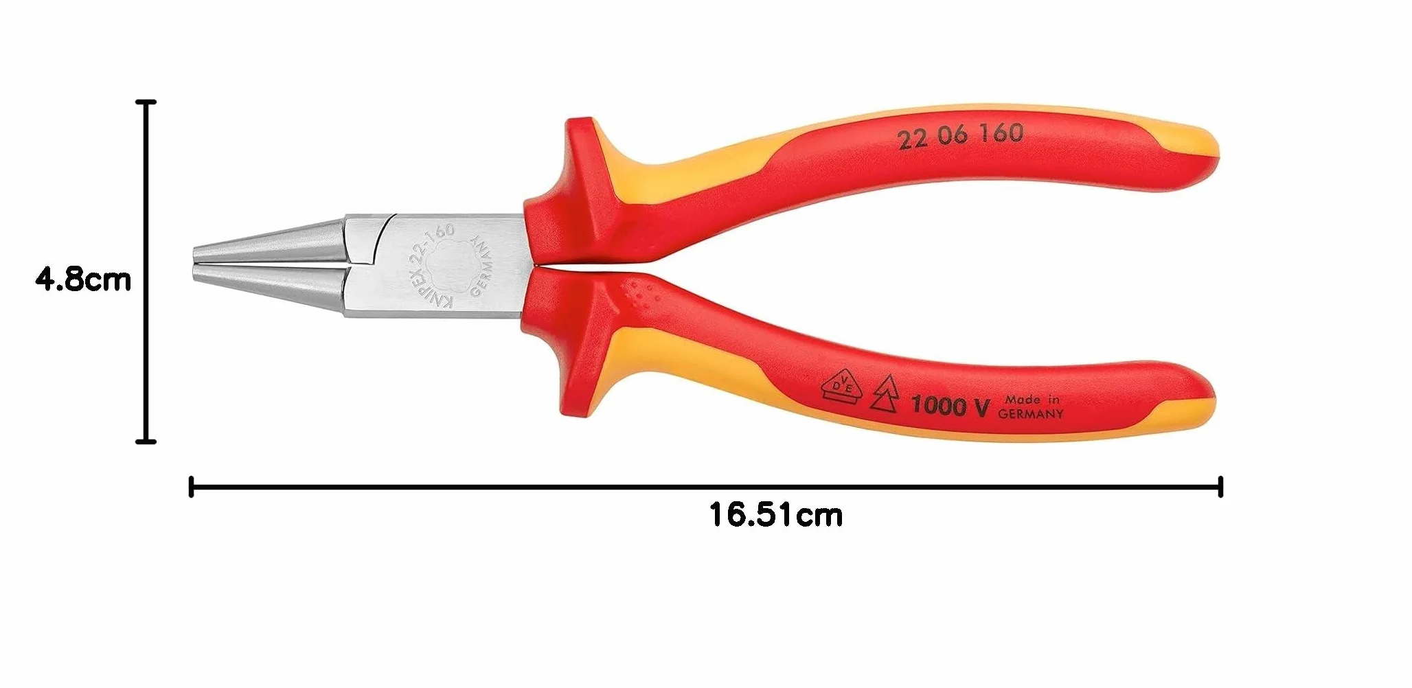 Knipex Pince à becs ronds chromée isolées par gaines bi-matière, certifiées VDE 160 mm, 22 06 160