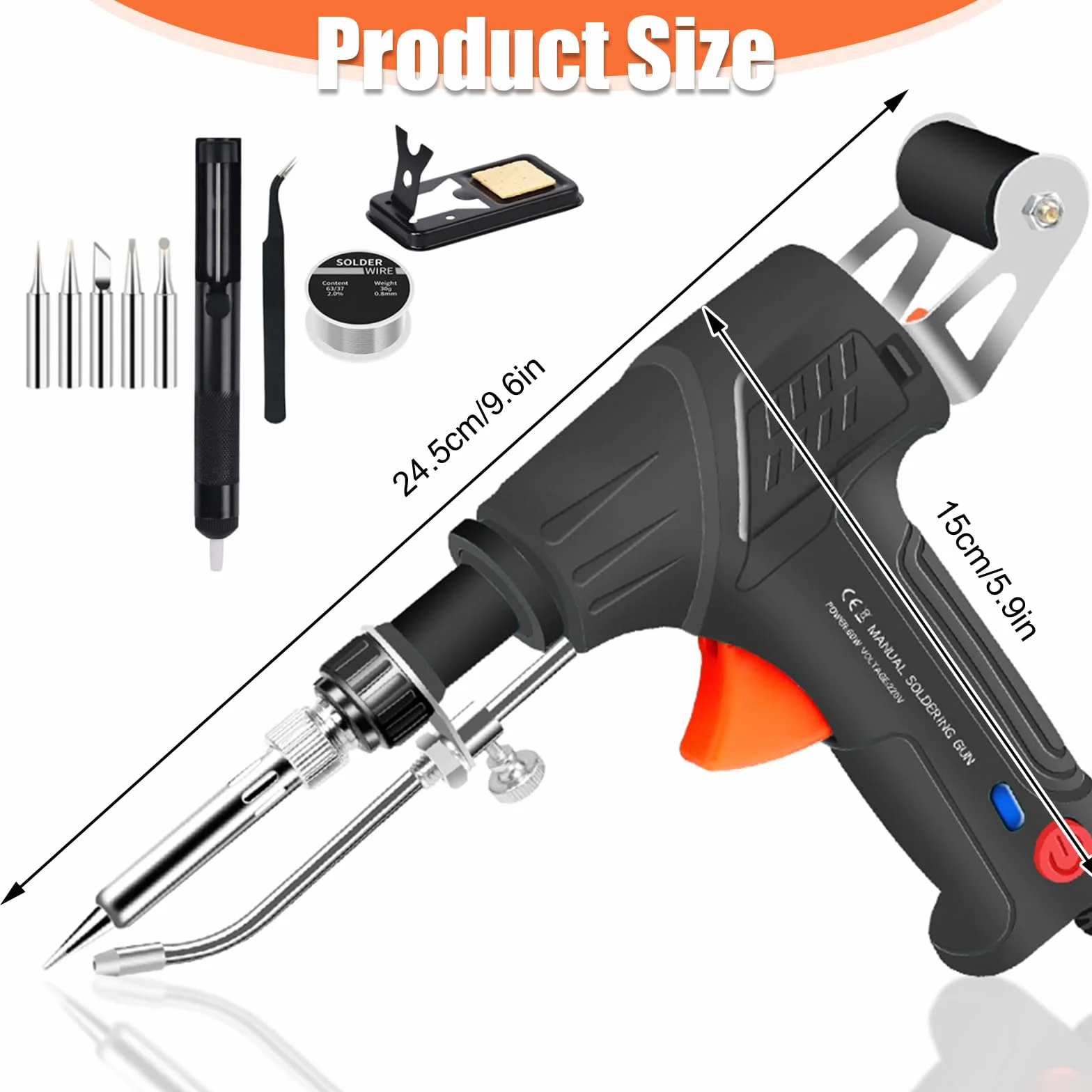 Qivine Electrique Pistolet a Souder Metal 60W, Portatif Fer à Souder avec Fil de Soudage, Kit Soudure Electronique Industriel pour le Soudage de Circuits Imprimés, la Maintenance Électrique