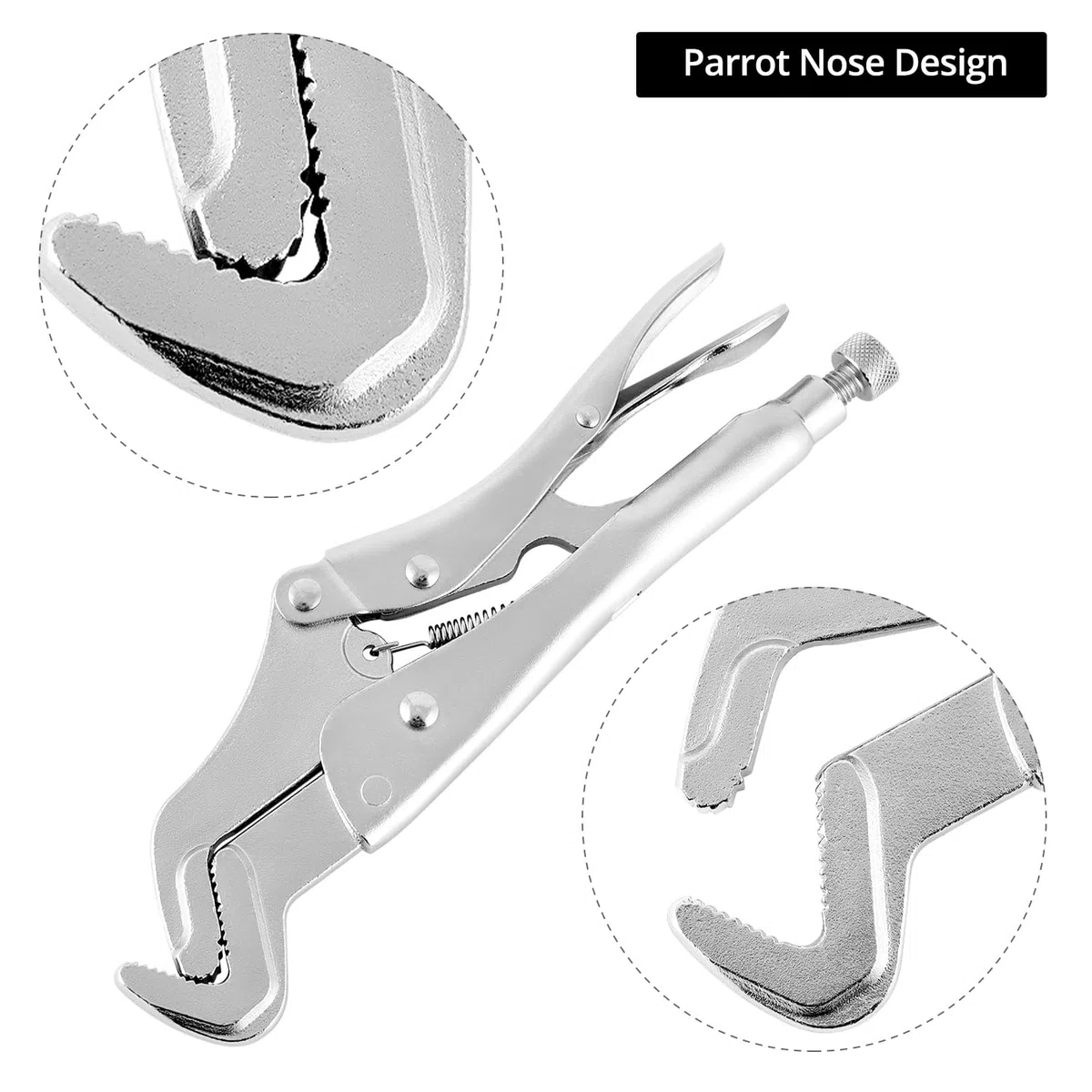 QWORK Pince à nez de perroquet de 22,9 cm en acier au chrome-molybdène avec mâchoire de verrouillage réglable, poignée antidérapante