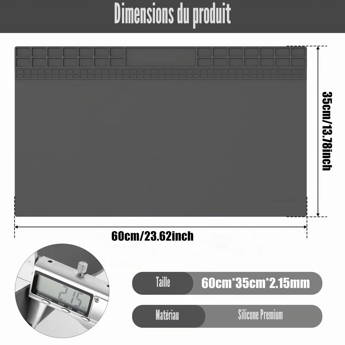 Tapis de soudage antistatique extra grand 60 x 35 cm en silicone robuste résistant à la chaleur idéal pour une large gamme de réparations électroniques