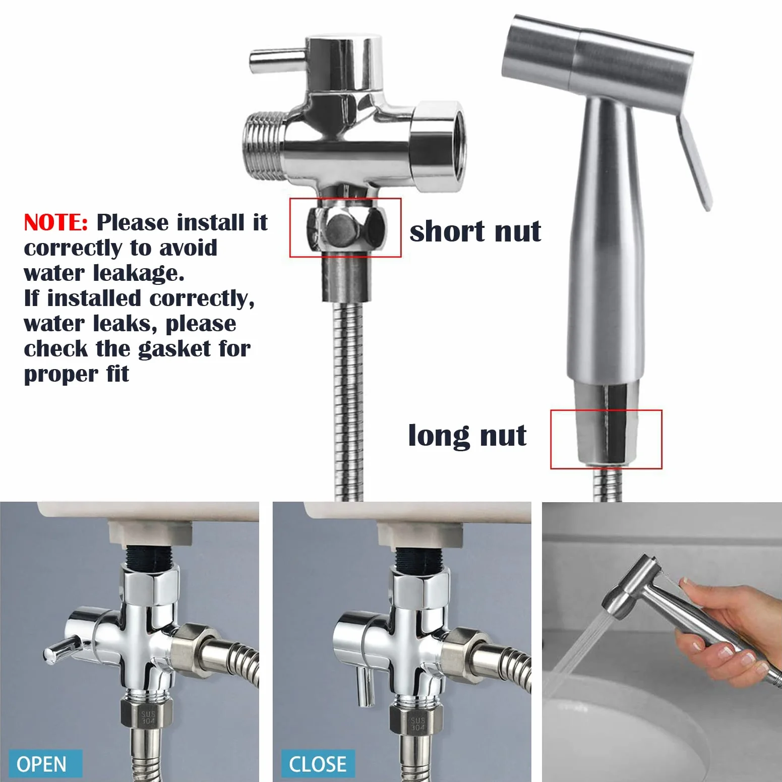 Vaporisateur de Toilette Douchette à Main Bidet en Acier Inoxydable - avec Vanne 3 voies (1/2"-3/8") parfait pour Hygiène personnelle, Soins de nettoyage