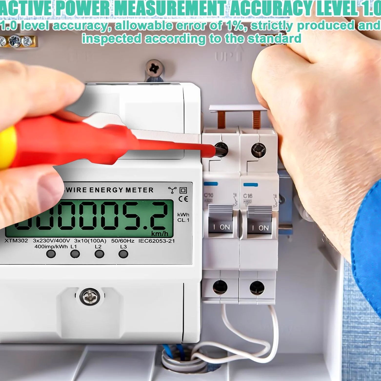 Compteur d'électricité triphasé, compteur triphasé 100 A, compteur d'électricité calibré avec affichage LCD, compteur d'électricité numérique 50/60 Hz, triphasé, 4 fils, pour rail DIN, sous-compteur,
