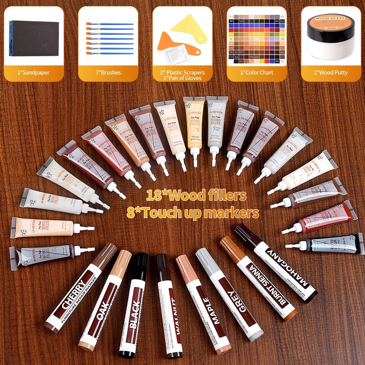 Kit Reparation Parquet, Mastic Bois Pâte Kit de Reparation Stratifie avec Marqueurs Réparation Meubles pour Retoucher Taches Frottement Décoloration Fissures Trous Rayures