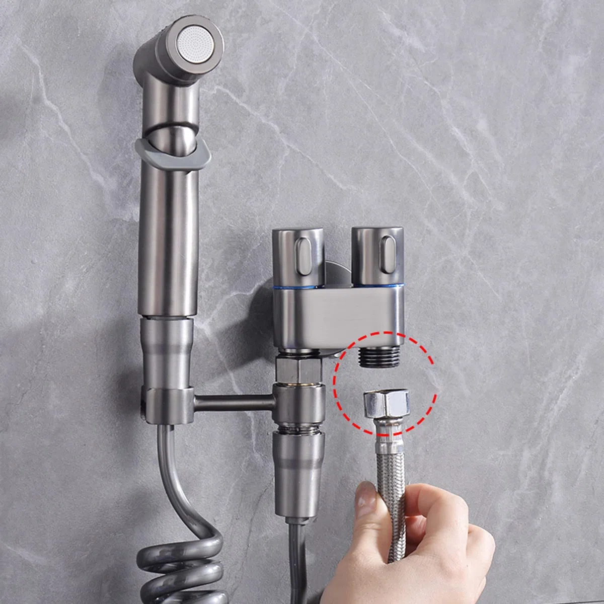 DAZZLEEX Vanne d'angle à double contrôle, G1/2 1 entrée deux sorties double commande pour machine à laver et toilettes Vanne triangulaire (argent)
