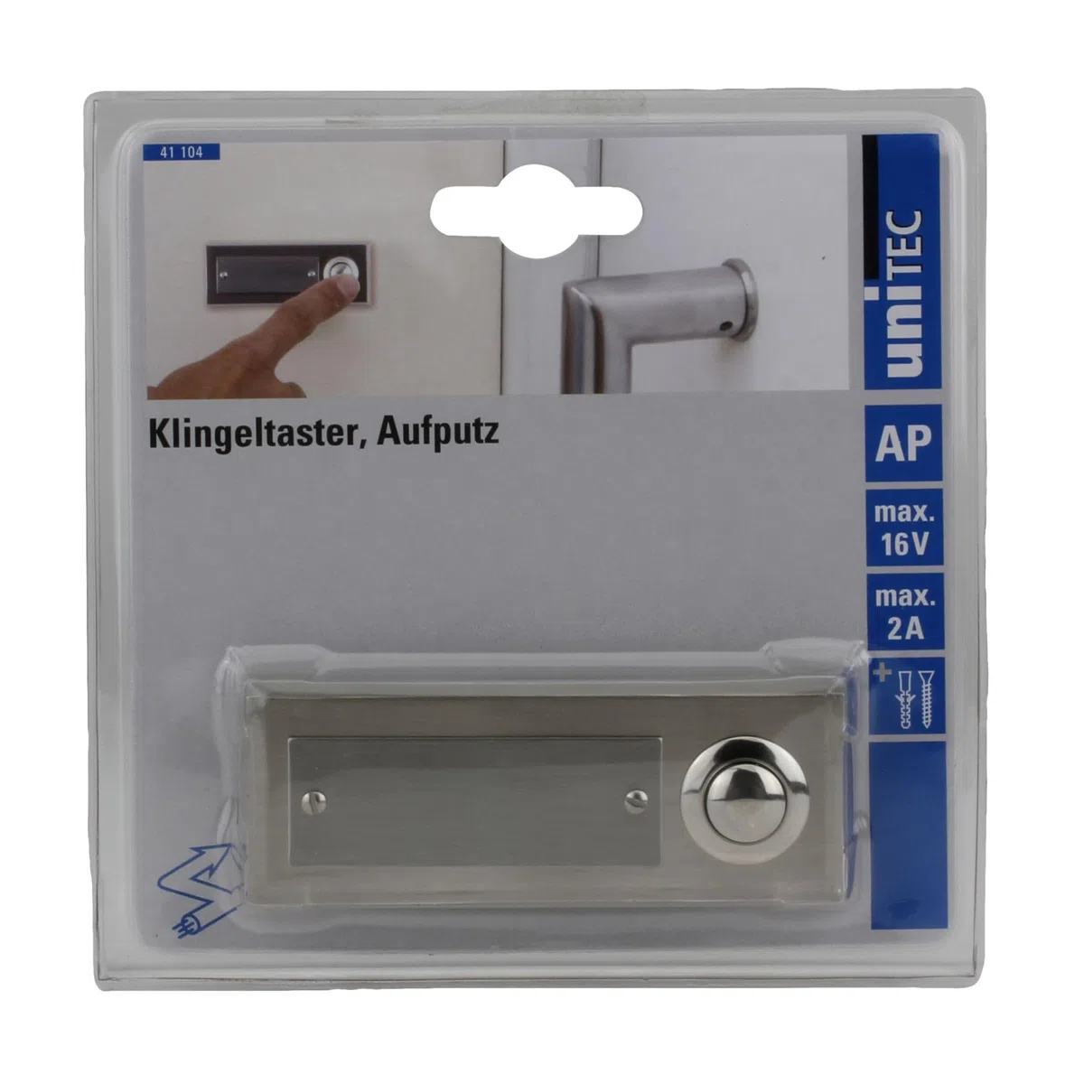 Unitec 41104 Bouton de sonnette simple en inox pour montage apparent