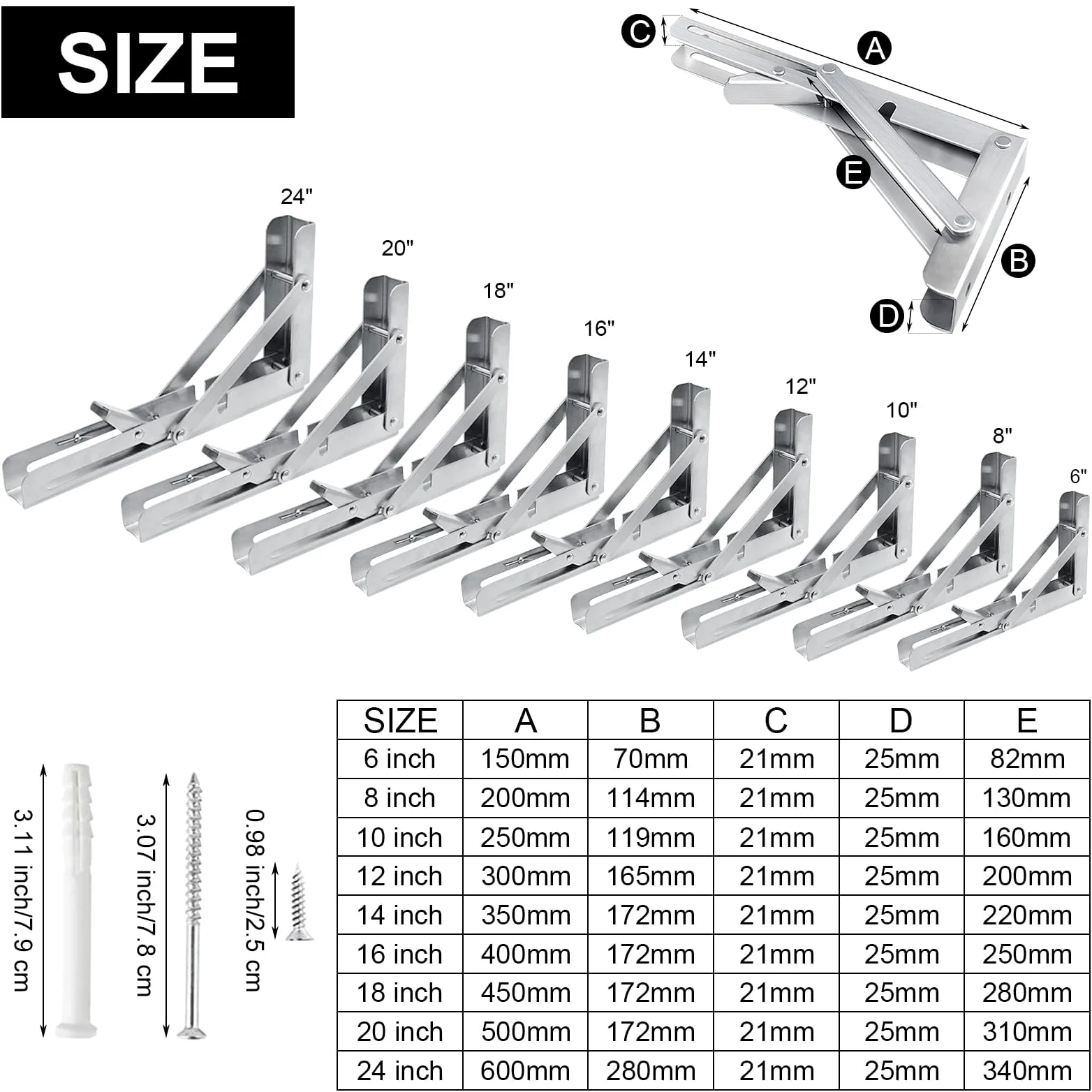 Équerres Murales Pliantes 300mm– Lot de 4 Support Étagère Inox Charge Lourde – Consoles Rabattables pour Table, Cuisine, Atelier & Garage