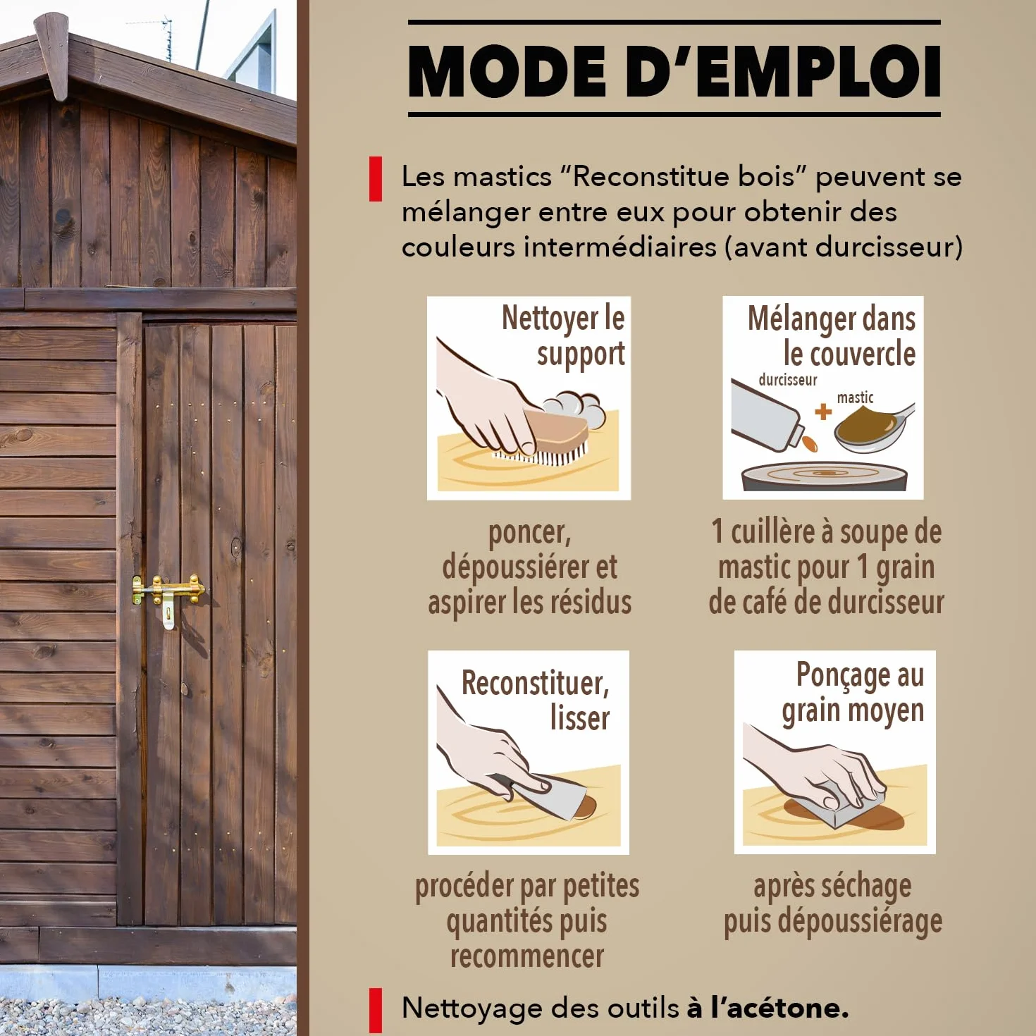 SINTO Mastic reconstitue angles et gros trous chêne 500ml, mastic bi-composant séchage en 20 min, parquets meubles menuiseries, bonne adhérence et résistance sur bois, intérieur et extérieur