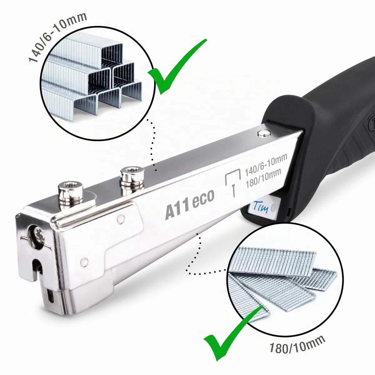 Tacwise 1793 ECO A11 Marteau Agrafeuse/Cloueuse avec 500 Agrafes de Type 140, 500 Clous de Type 18G et un ECO Dégrafeur