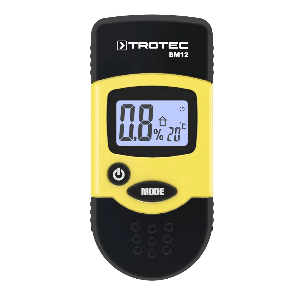 TROTEC BM12 Humidimètre - Testeur d'humidité à broches professionnel, compact, écran lumineux rétro-éclairé - pour bois de chauffage, matériaux divers
