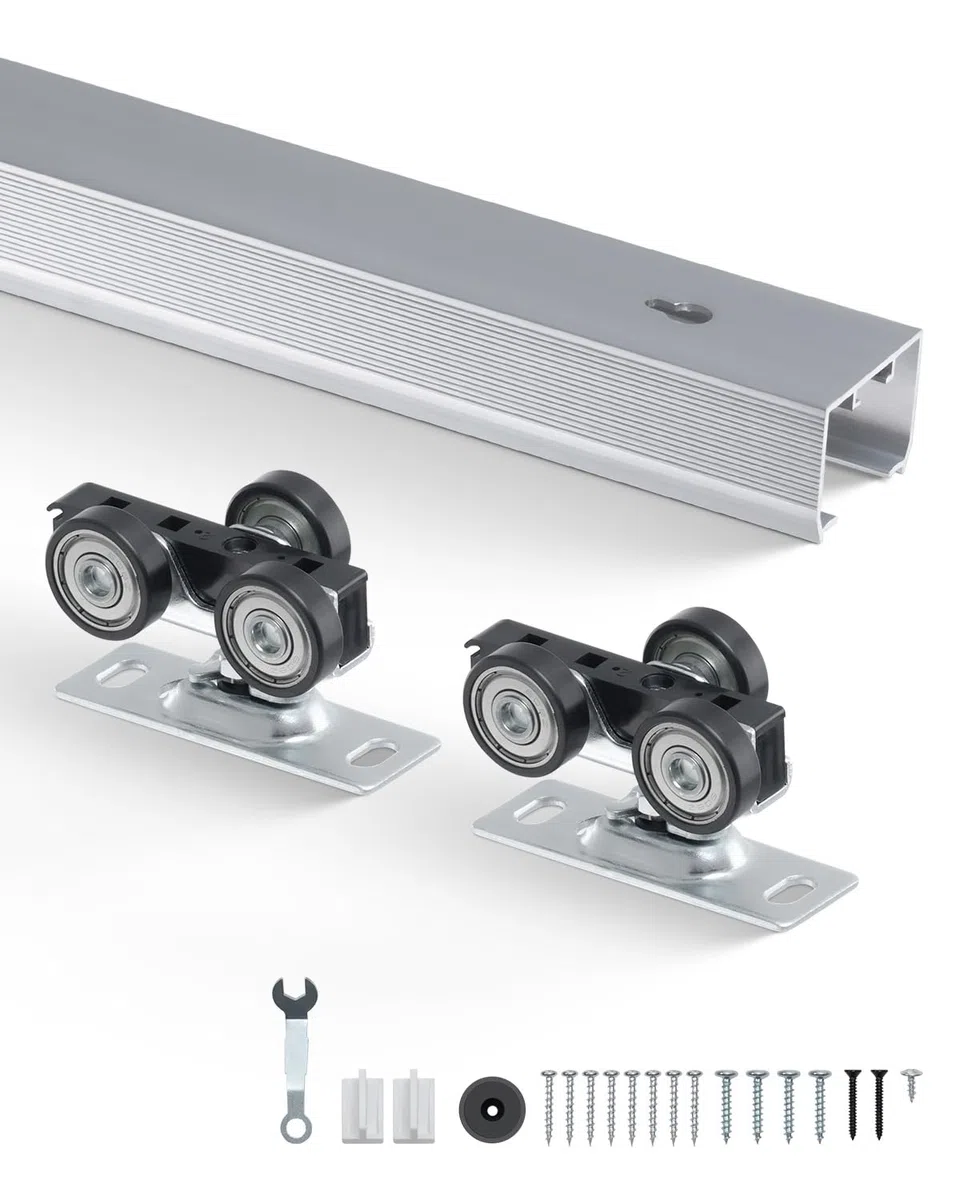 VEVOR Kit di Binari per Porte Scorrevoli a Scomparsa, per Impieghi Gravosi 1746 mm, Set di Binari e Ferramenta per Porte Scorrevoli di Qualità Commerciale per Porte Singole Larghe da 610–914 mm