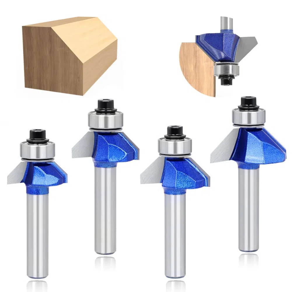 ASNOMY 4 Pcs 8mm Tige Fraise à Chanfreiner à 45 degrés, répans de Chanfrein Bit de Routeur pour le Chanfreinage du Bois Outil de Coupe à Découper
