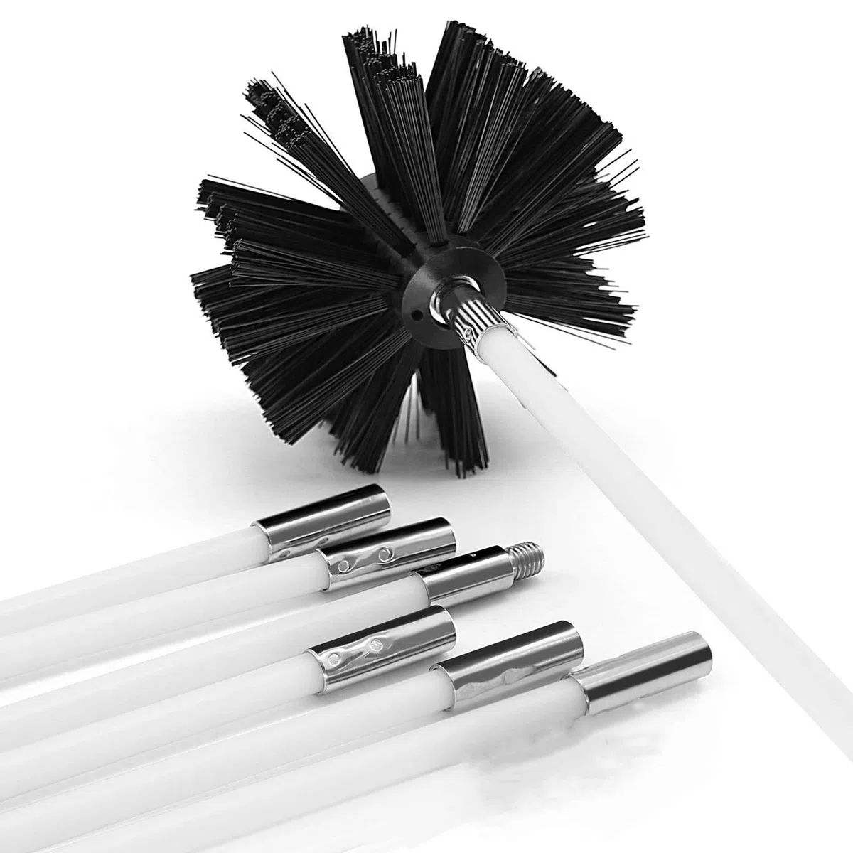 Kit de Nettoyage de Cheminée avec 6 Tiges en Nylon Souple, Brosse de Nettoyage de Conduit et Tuyau (Noir)
