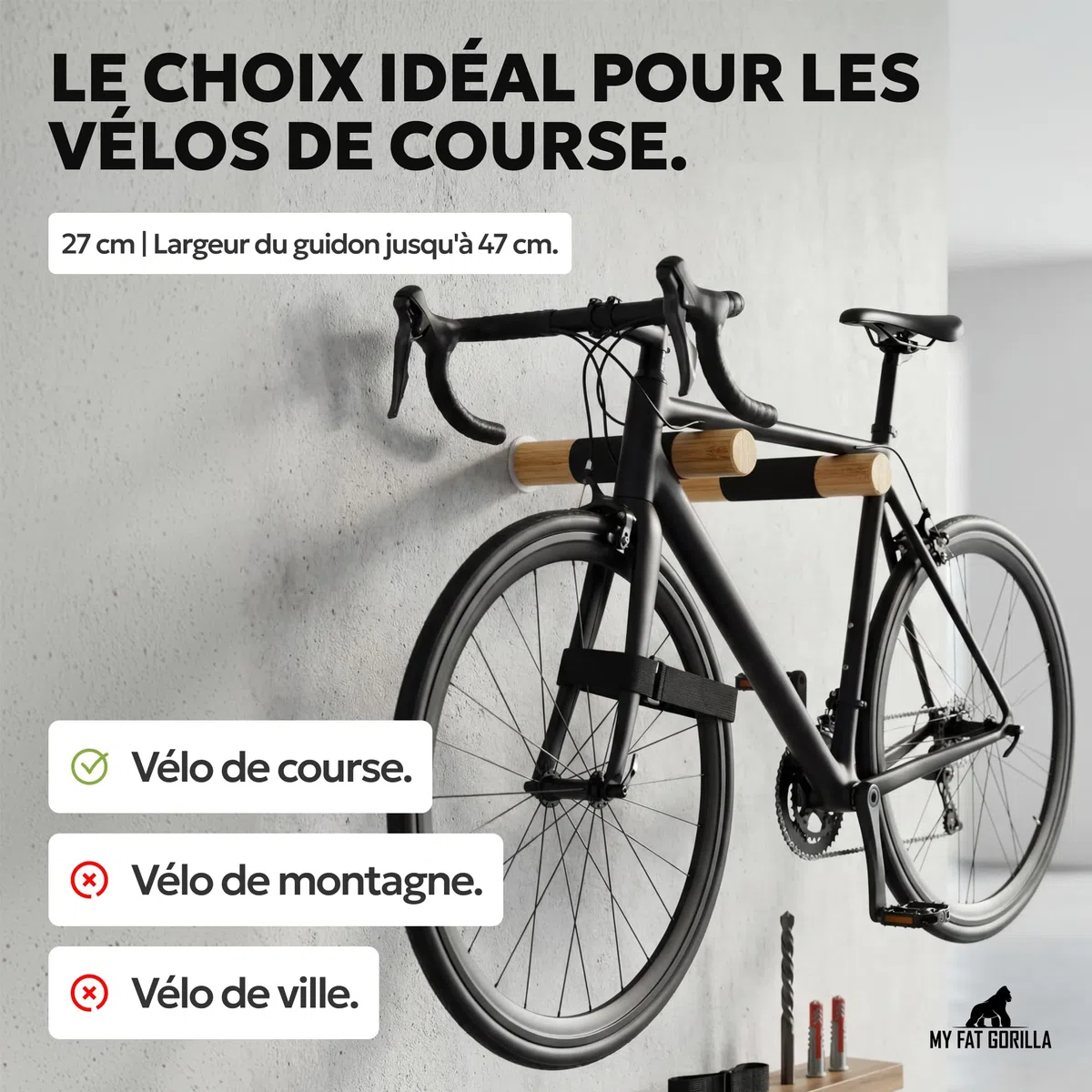 Porte Velo Mural en Bambou - Support Velo Mural - Accroche Velo Mural | BAM BOO BOX Accroche Velo Mural - Support Mural Velo pour Garage, en Bambou Robuste avec Rangement pour Casque