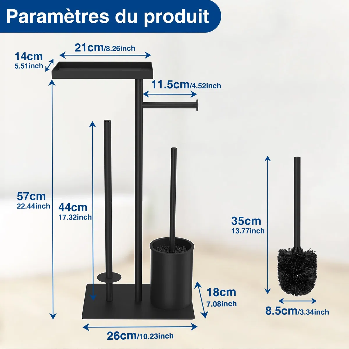 Porte-papier toilette debout en acier inoxydable avec brosse – avec boîte à lingettes humides, ensemble WC