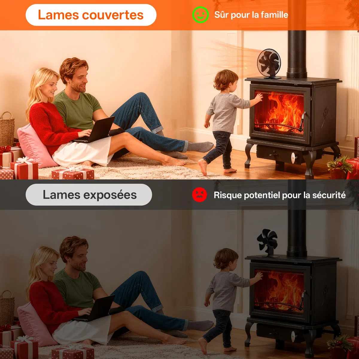 JossaColar Ventilateur de Poêle Ventilateur de Cheminée avec Grille de Protection | ventilateur de poele à 6 pales | Socle réglable, adapté aux cheminées et aux tuyaux de poêle