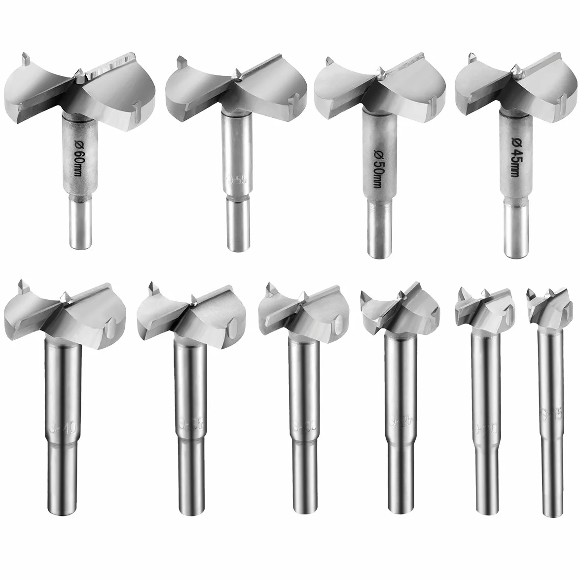 LAOYE 10 Pcs Mèche Bois 15-60mm Carbure Foret Meche à Façonner Fraise Perceuse 15mm 20mm 25mm 30mm 35mm 40mm 45mm 50mm 55mm 60mm