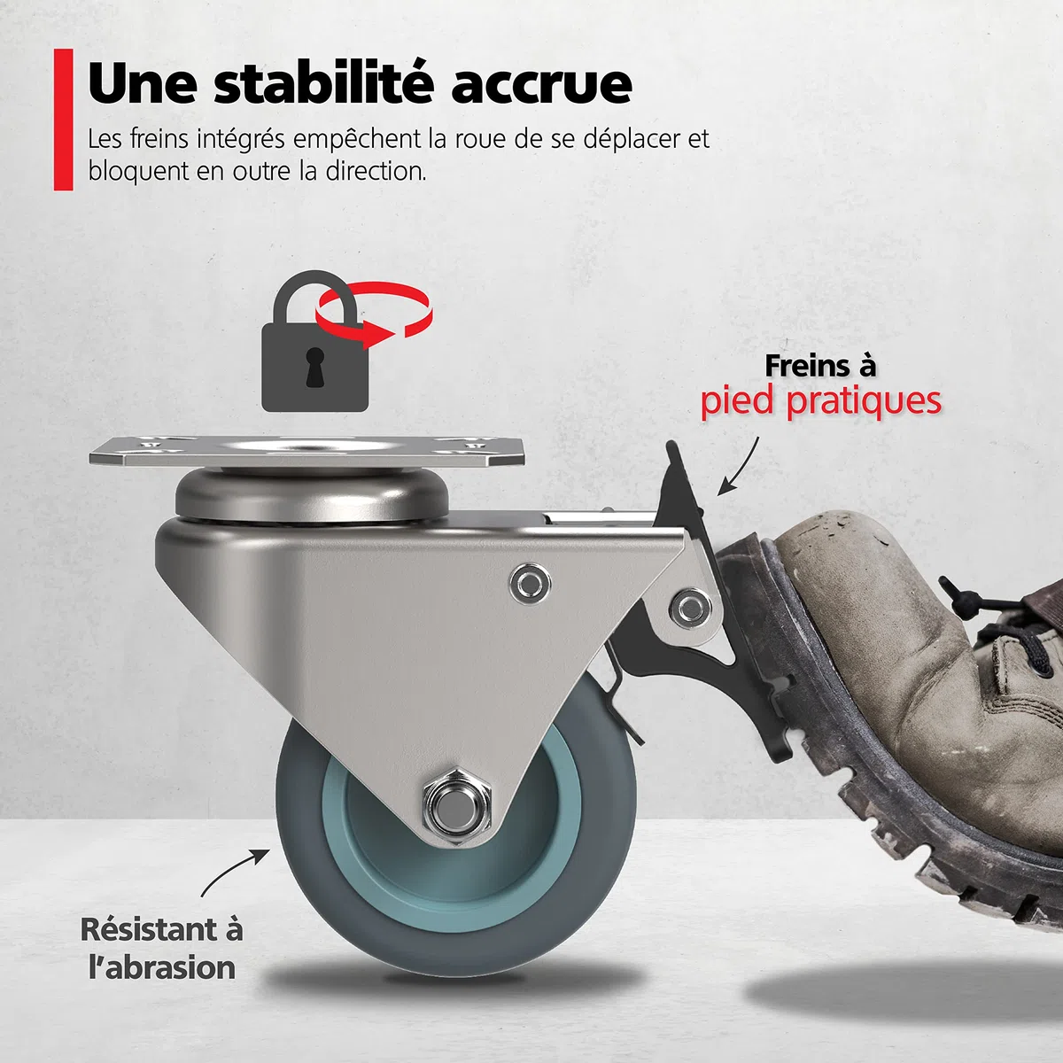 RAVN HAMAN Jeu de 4 Roulettes pour meubles 50 mm - Roulettes pivotantes avec frein jusqu'à 100 kg par roue - Roulettes charge lourde pour usage intérieur et extérieur - Roulettes industrielles