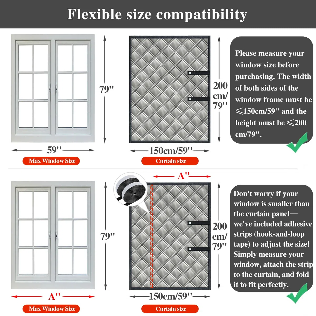 Housse Isolante Fenêtre 150x200cm Ajustable - 3 Couches Renforcées Anti-Froid/Bruit - Compatible Toutes Fenêtres (Pièce/Grenier/Camping-Car) - Bloque les Courants d'Air