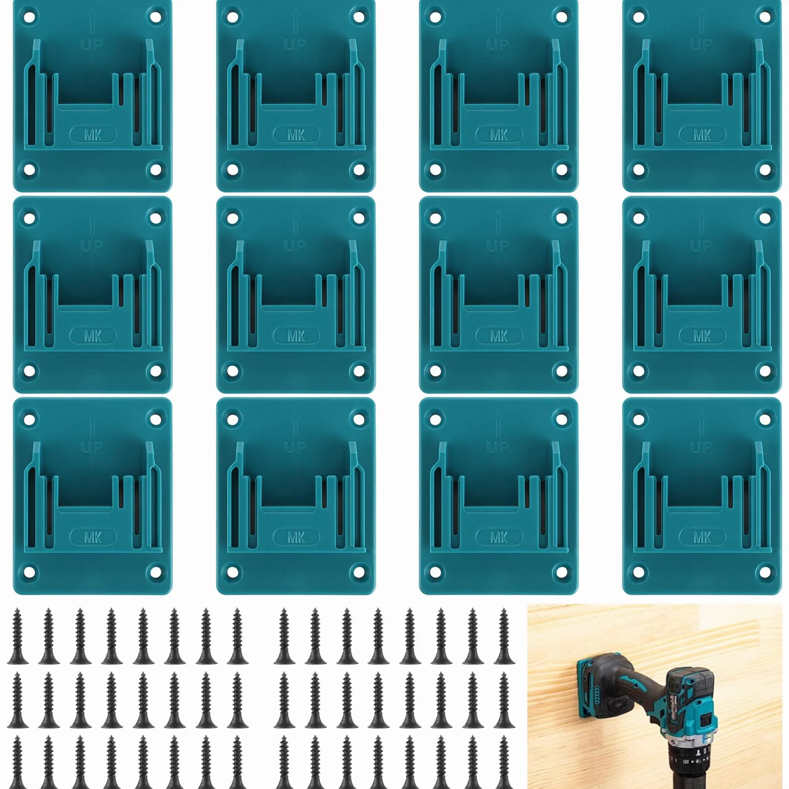 APACALI 12 Pièce Porte Outils Mural pour Makita 18 V, Support de Batterie pour Makita 18 V avec 48 Vis, Support de Machine pour Outils de perçage, bleu, 14,4-18 V