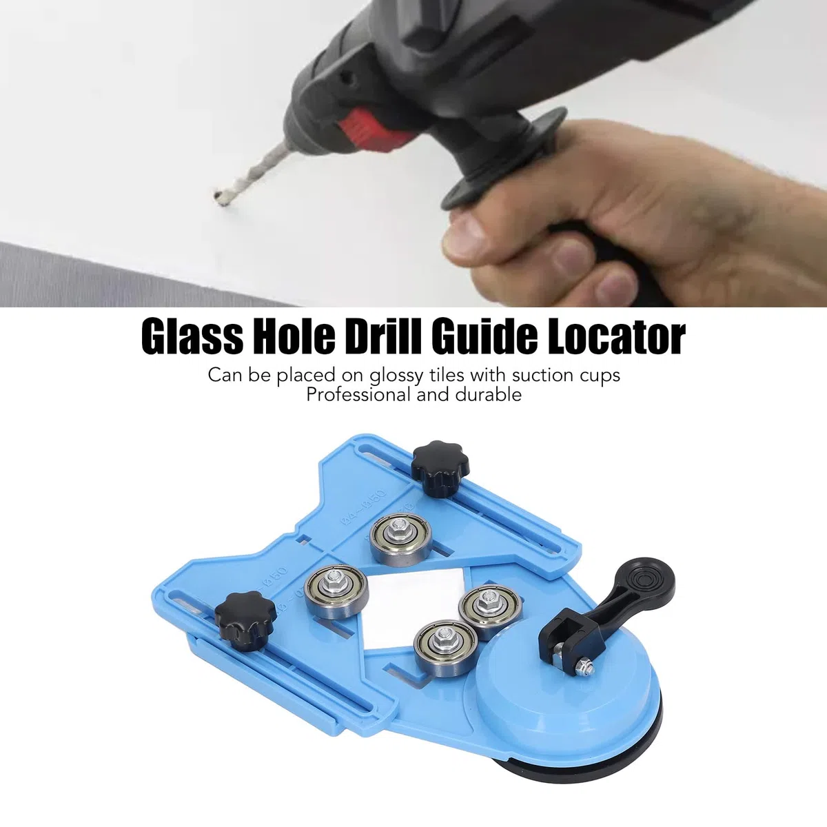 Gabarit de Guidage de Scie Cloche, Positionneur de Guide de Perçage de Trou de Carrelage électrique Fixe Bleu Boîtier en ABS avec Roulement en Acier Stable avec Ventouses pour la Décoration