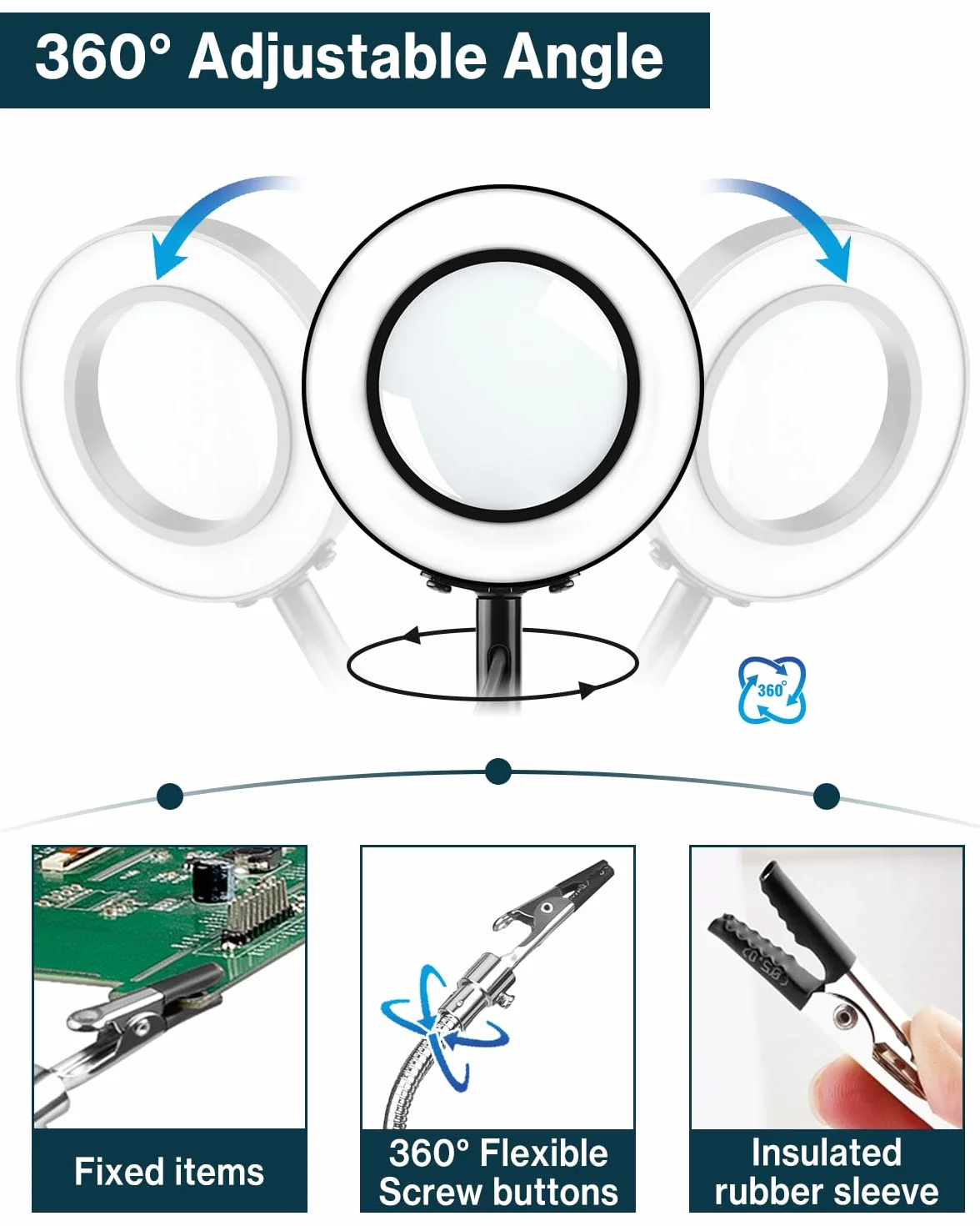 Lytool Troisième-Main-Soudure-Aider Les Mains Station de Soudage avec Lampe Loupe 3X LED à Intensité Variable Main d'Aide à Souder Flexible avec 4 Bras de Support pour les Réparations-de-Soudure