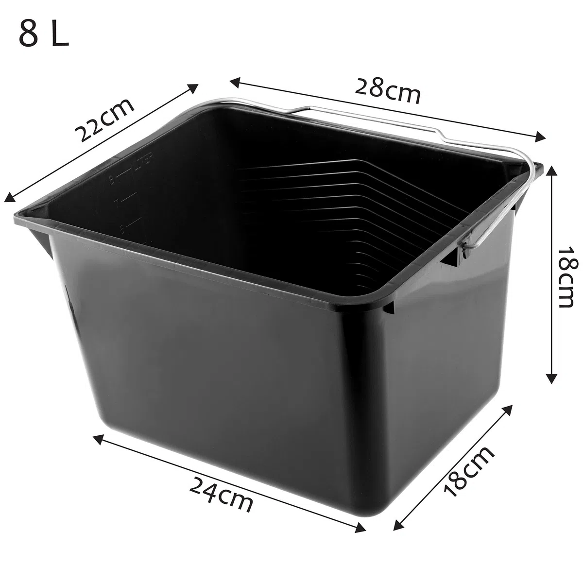 KADAX Lot de 6 seaux de peinture carrés en plastique avec poignée en métal - Seau d'eau robuste avec bord verseur - Pour rénovation, jardin, nettoyage - Rectangulaire, léger - 8 l - Noir