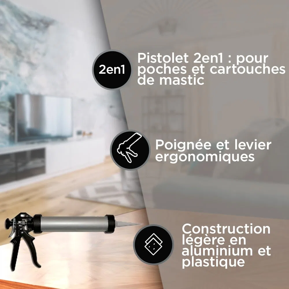 PATTEX Pistolet extrudeur en métal pour poches de mastic silicone, acrylique et colles polymère hybrides - poche de 600ml