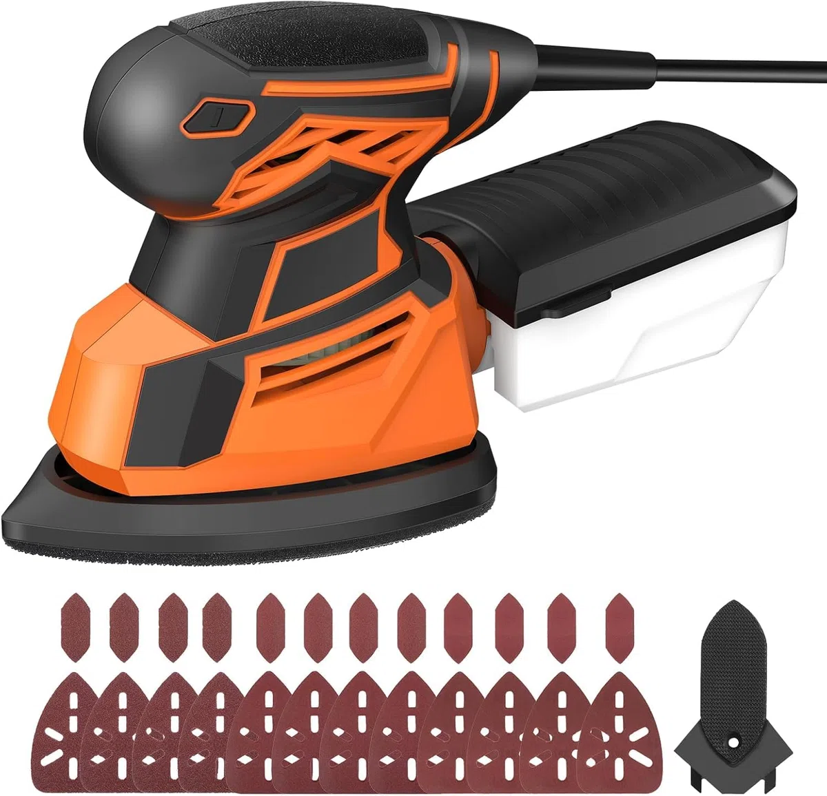 Vibrante Ponceuse Electrique 14000 tr/min Multifonction avec Ramassage de la Poussière, 24PCS Papiers Abrasifs, 130W Ponceuse Triangulaire pour Ponceuse de détail du Métal et du Bois