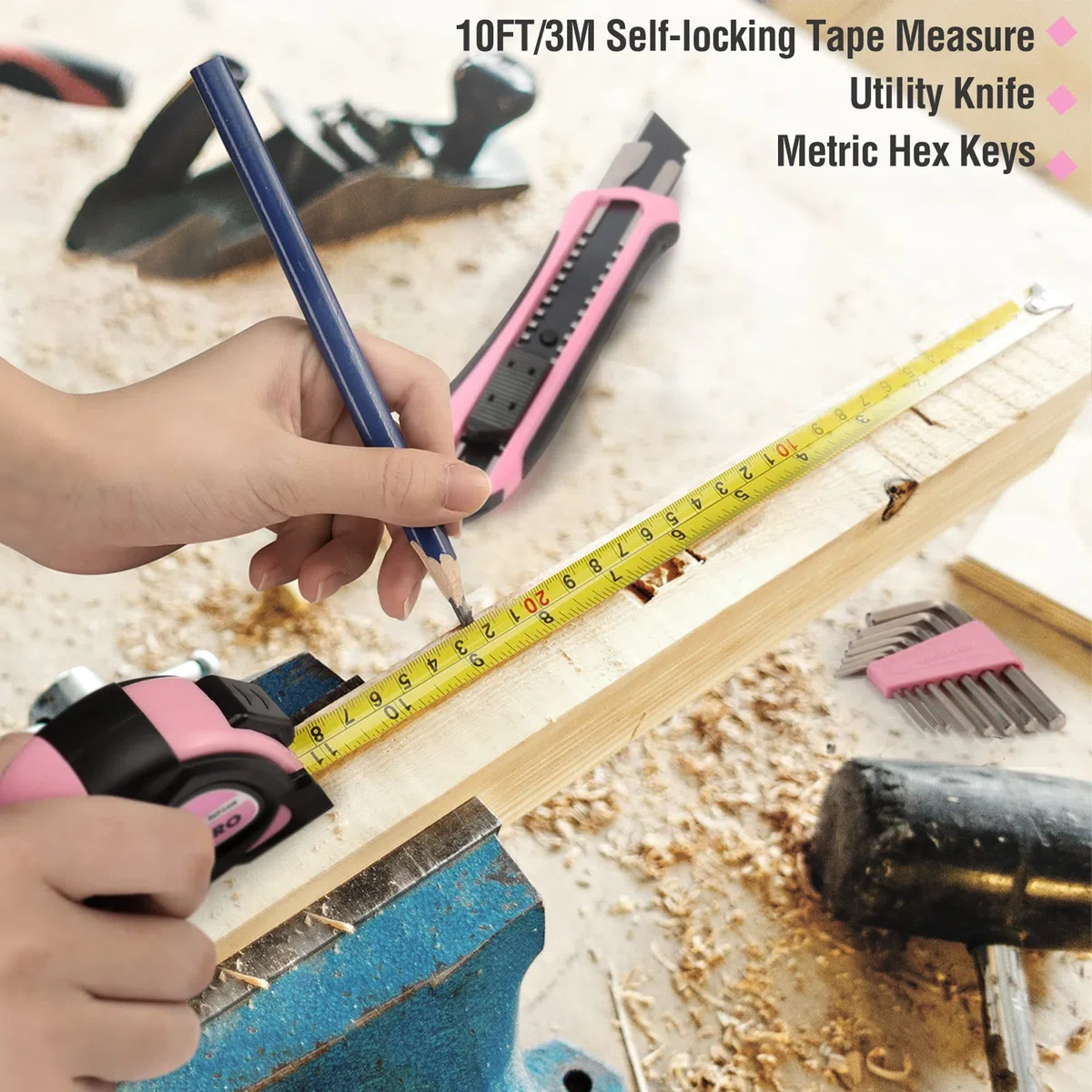 WORKPRO Caisse à Outils Rose 35 Pièces, Trousse à Outils avec Boîte de Rangement, Mallette Outils Rose pour Usage Domestique ou Petits Travaux | Trousse à Outils avec Boîte de Rangement, Mallette Outils Rose pour Usage Domestique ou Petits Travaux