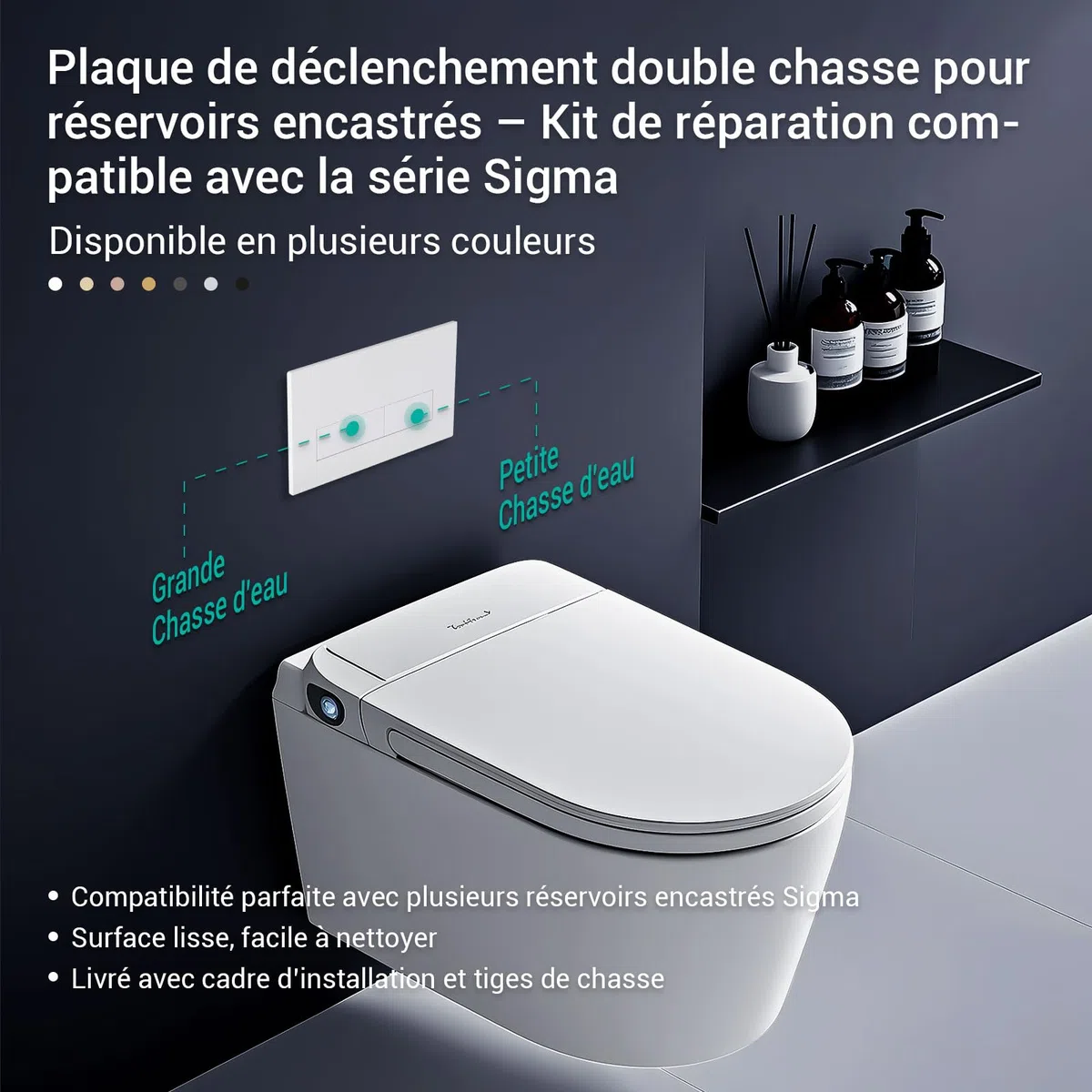 Empyreal Plaque de déclenchement avec jeu de levier de chasse et cadre de montage,pièces de rechange compatible avec Geberit Sigma 01,20,30 & UP320 & 300,115770115 double chasse(Blanc Mat)
