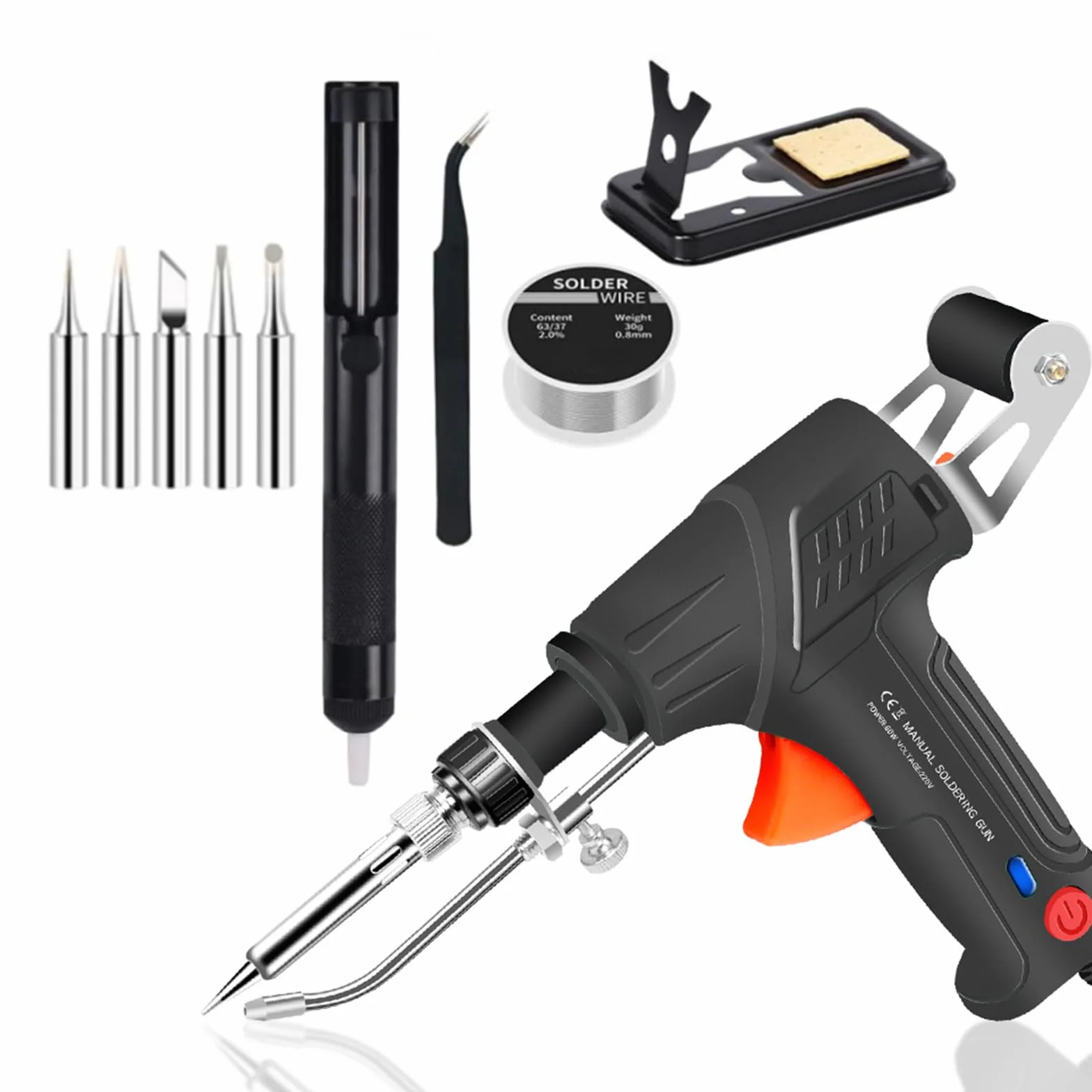 Qivine Electrique Pistolet a Souder Metal 60W, Portatif Fer à Souder avec Fil de Soudage, Kit Soudure Electronique Industriel pour le Soudage de Circuits Imprimés, la Maintenance Électrique
