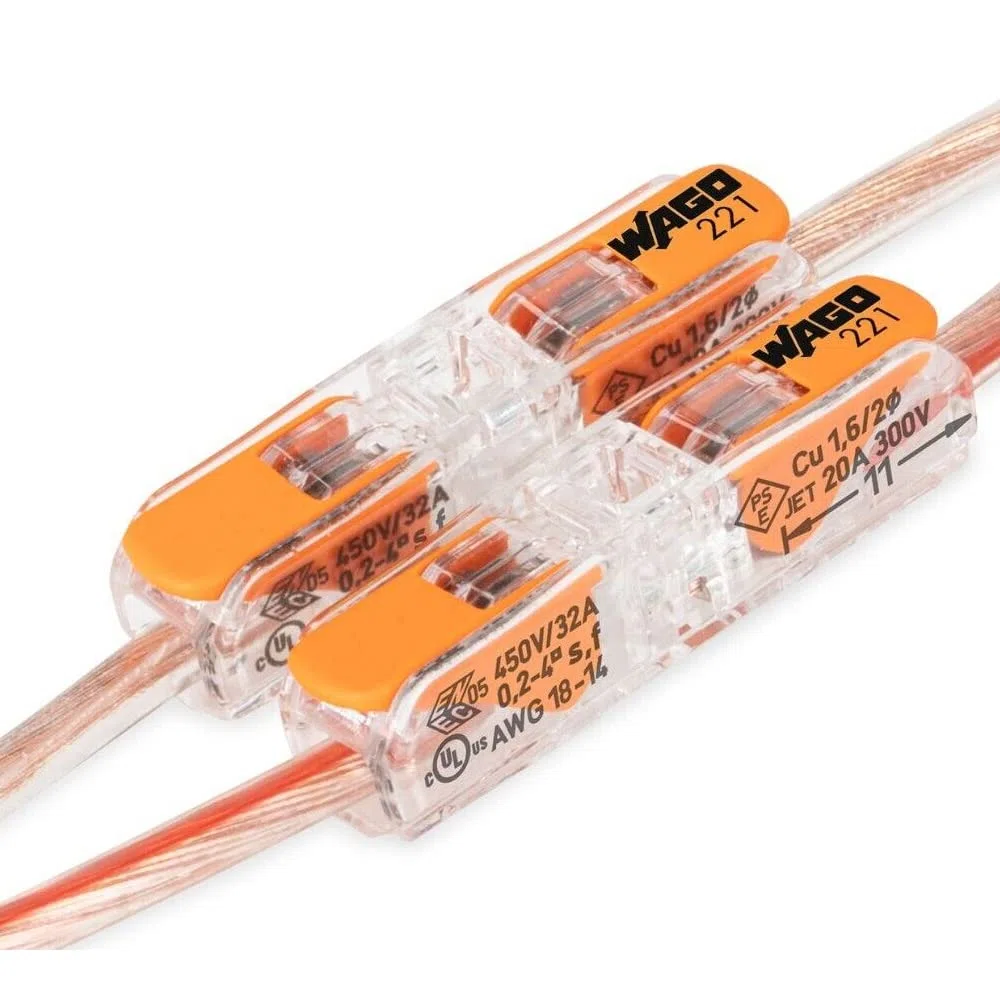 Wago, Borne à Leviers In Line S221, 4mm², Orange, Compatible Conducteurs Rigides et Souples 0.2-4mm², Actionnement à Leviers, 450V, 32A, Design Compact, Garantie 2 Ans, Connexion Directe et Sécurisée | Bornes de connexion compactes pour conducteurs rigide