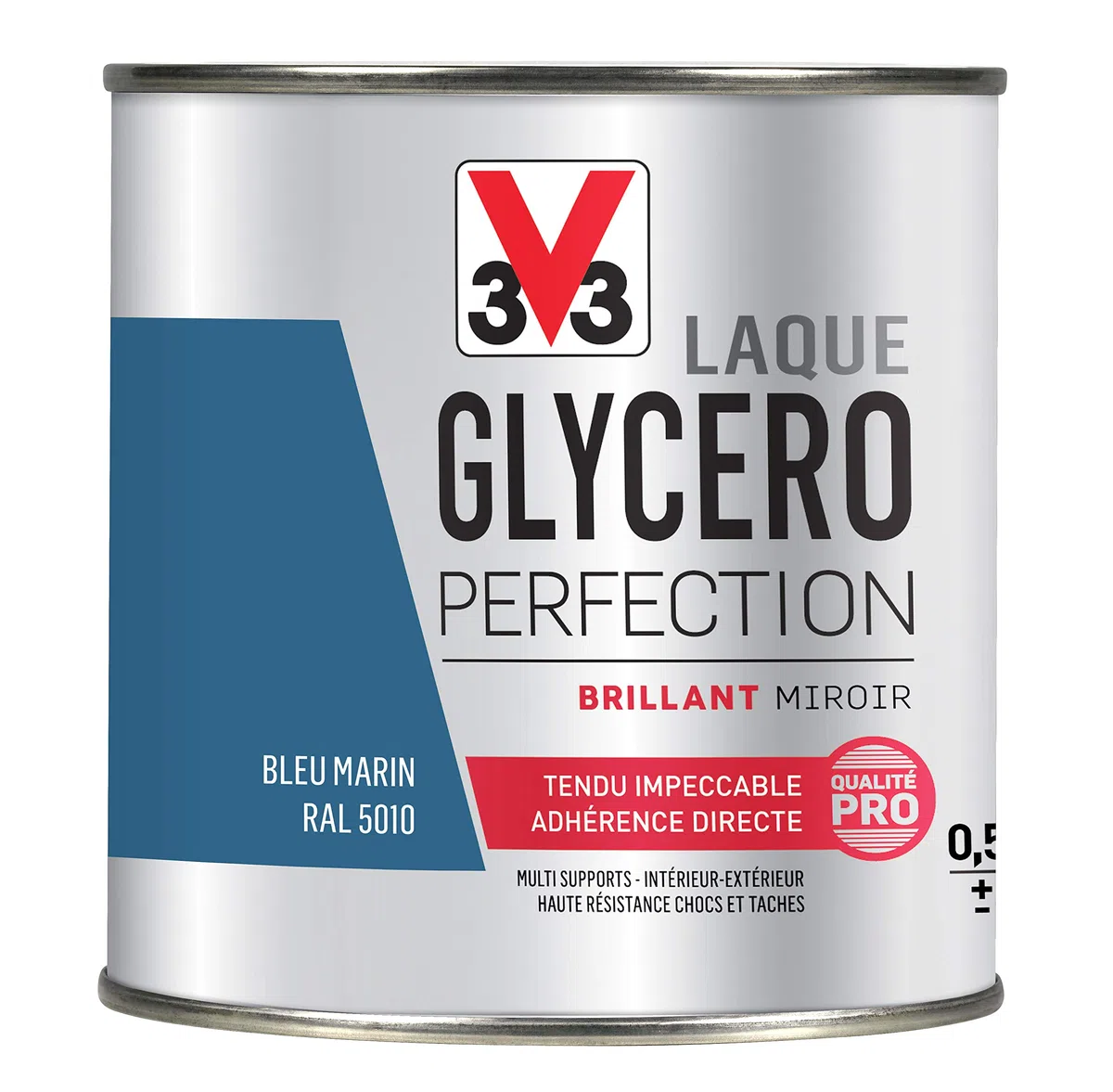 V33 Peinture multi-supports monocouche Laque Glycéro brillant, Bleu Marin, 0,5 L