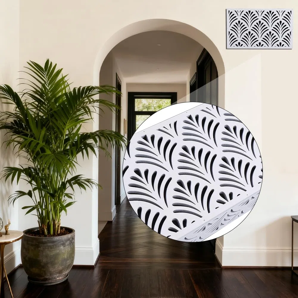 Boîtier de Sonnette Blanc Moderne Couverture Cloche Motif Abstrait Éventail Bois Rectangle Décoratif Élégant Facile à Installer Mur Intérieur Extérieur Entrée Porche Maison Décoration