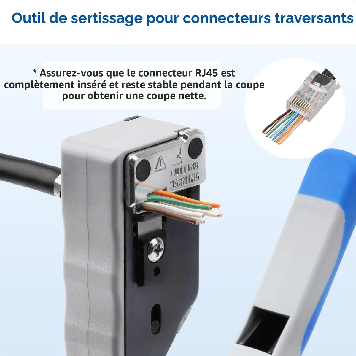 Cable Matters Pince à sertir RJ45 tout-en-un pour connecteurs blindés traversants (Pass-Through) – Outil Cat8 Cat5/Cat6/Cat6A/Cat7, couper/dénuder/sertir, RJ11/RJ12/RJ45