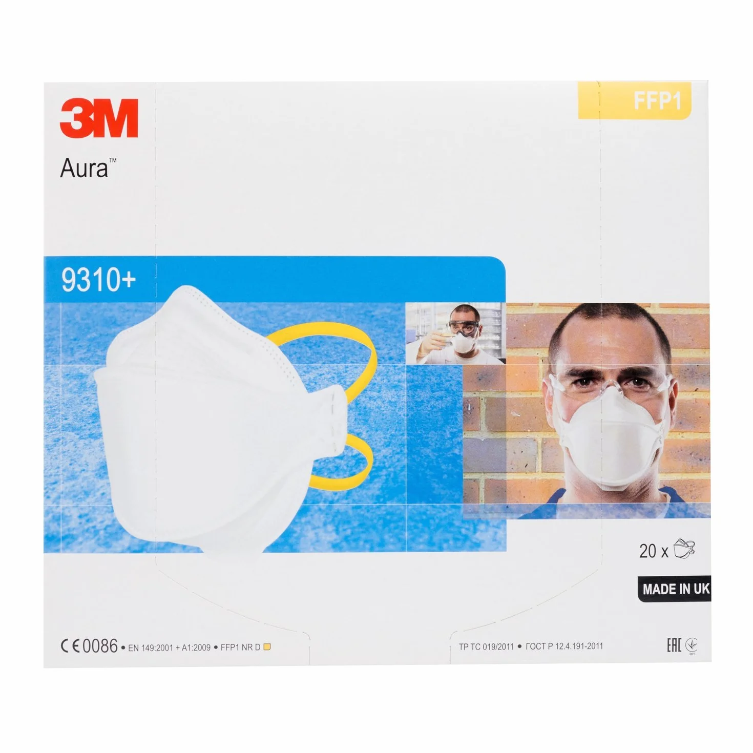 3M 7000088725 AURA Respirateur jetable, FFP1, Unvalved, Blanc, Pack de 20
