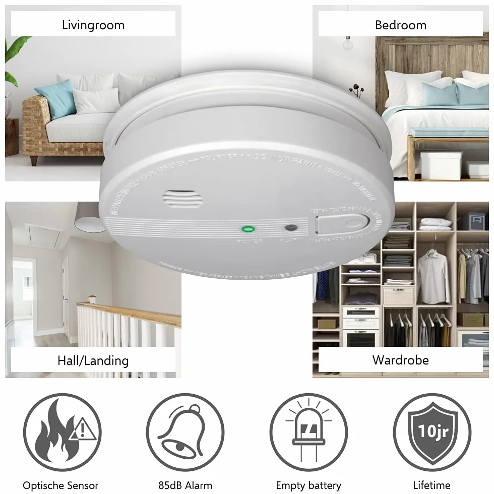 Elro FS1105P Détecteur de fumée - 230V - Branchement secteur - avec batterie de secours 5 ans - Conforme à la norme européenne EN14604
