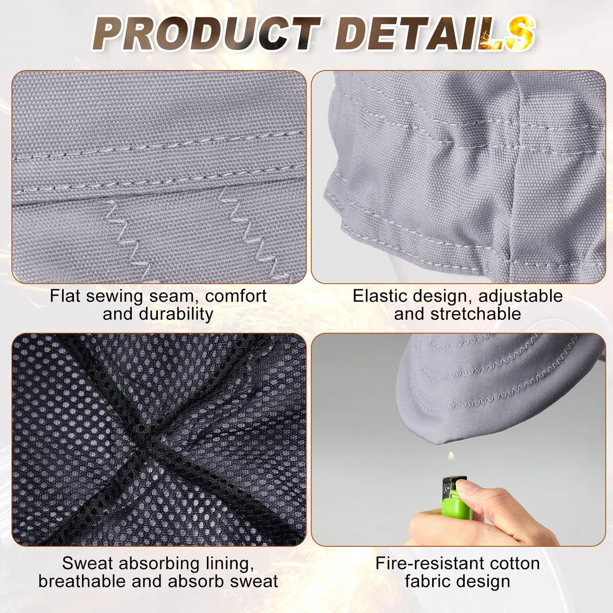 Lot de 2 bonnets de soudage courts et souples réversibles en coton résistant aux flammes pour homme et femme
