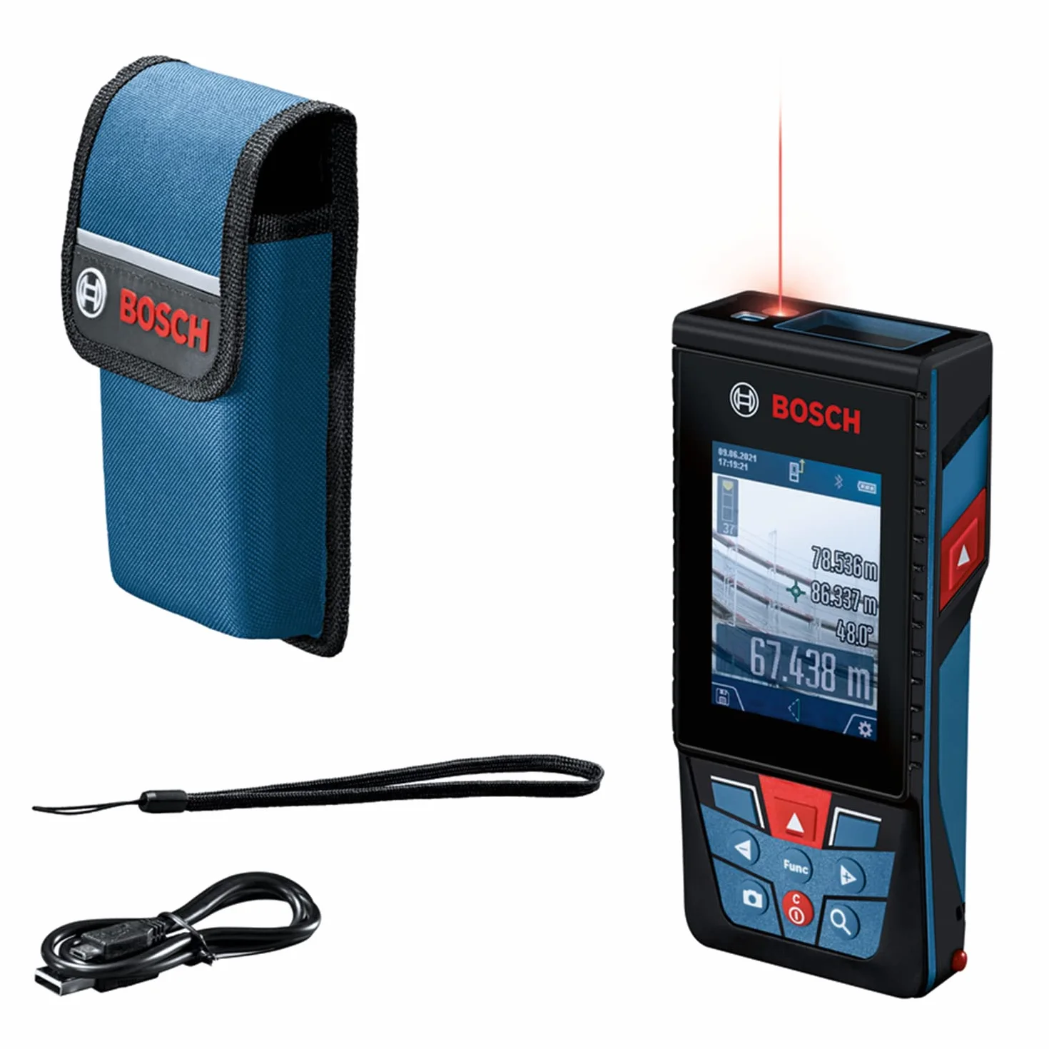 Bosch Professional télémètre Laser GLM 150-27 C (caméra intégrée, Batterie 3,6 V intégrée, portée : Jusqu’à 150 m, Robuste, IP54, ± 1,5 mm*, dragonne, Housse)