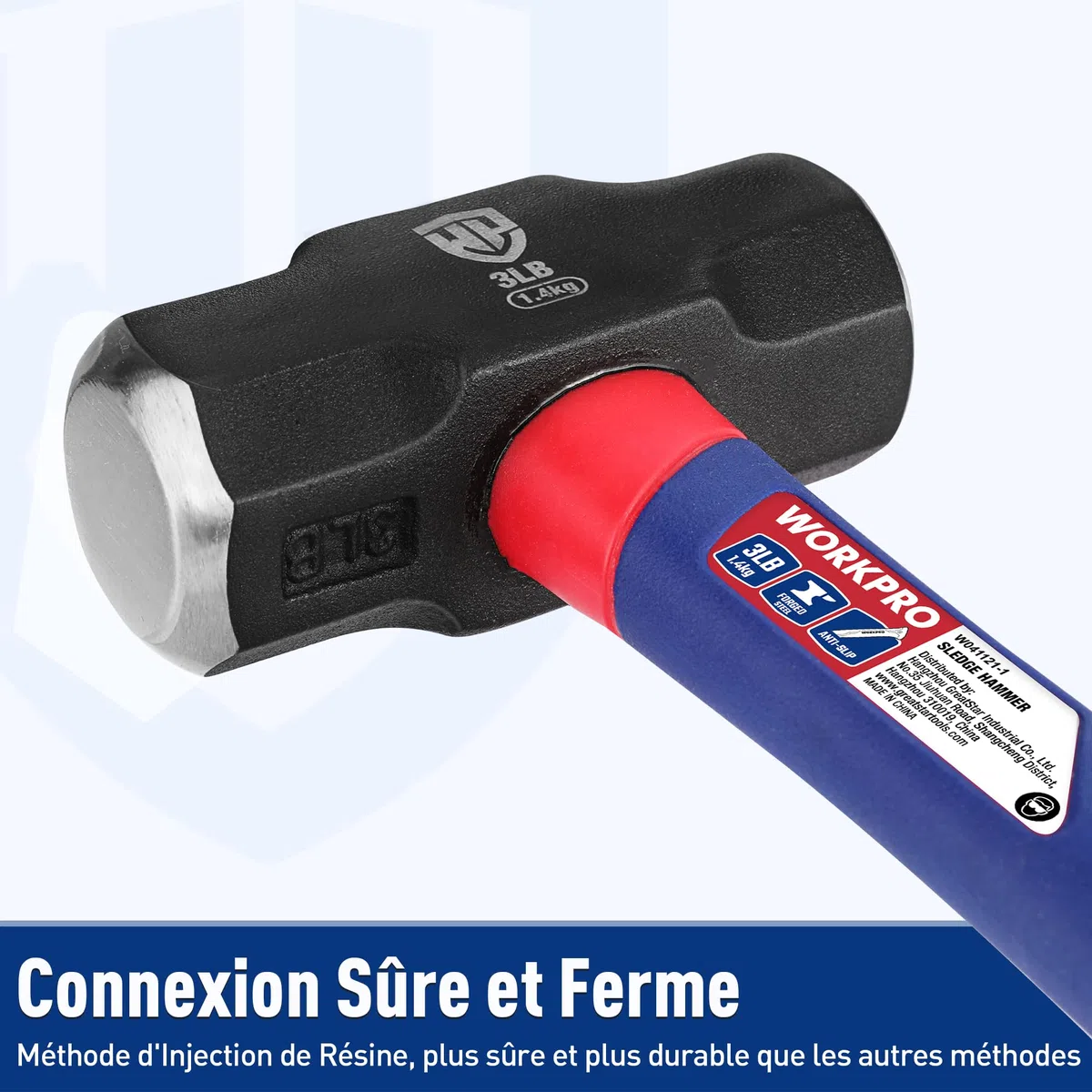 Massette 1,68kg avec Manche en Fibre de Verre, Tête en Acier Forgé, Marteau Octogonal à Poignée Ergonomique Antidérapante pour Jardinage, Construction de Bâtiments, Roche
