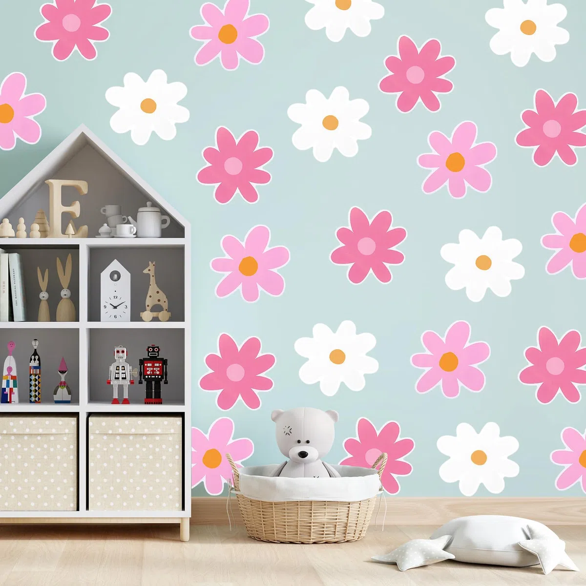 Autocollant Mural Marguerite 36 Pièces, Autocollant Mural Grande Fleur imperméable pour Chambre d'enfant, Stickers muraux Marguerite pour Chambre d'enfant, Chambre, Salon, décoration Murale