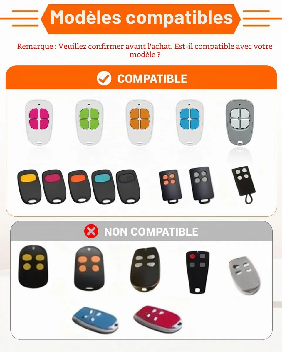 SCS Sentinel Lot de 2 télécommandes 4 canaux 433,92 MHz pour Portail et Garage, télécommande Sentinel Compatible avec AAM0085, sûre, Durable et Facile à Programmer, Orange