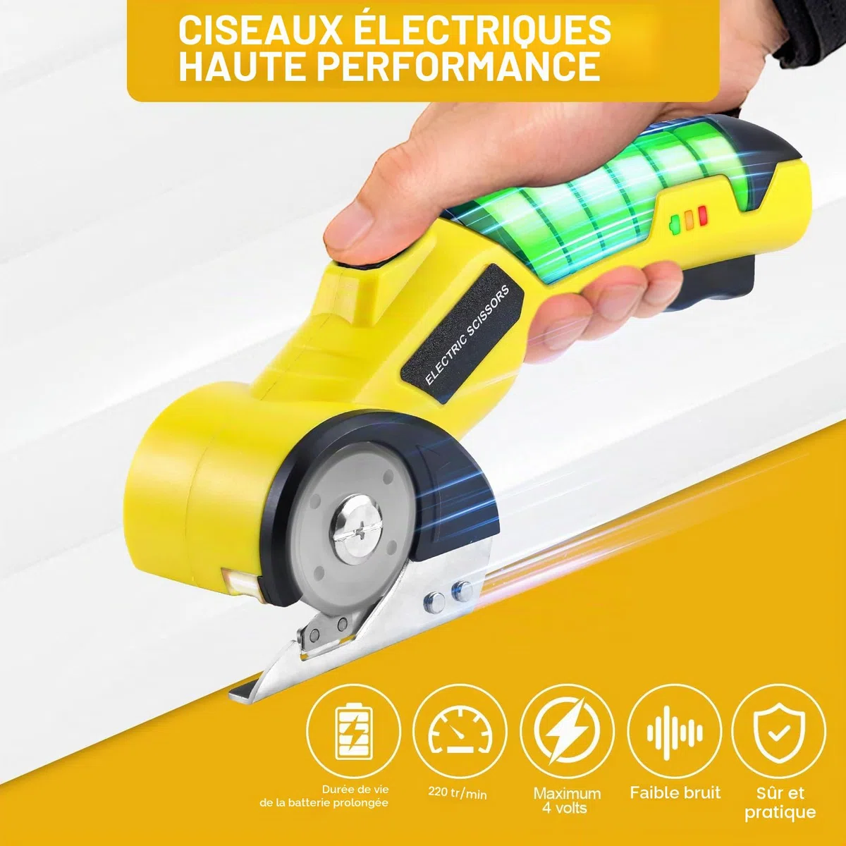 Ciseaux Électriques sans Fil, Coupe Carton Électrique 4 V Ciseaux Couture Électrique Rechargeable, Ciseaux Electrique Tissu Couture, Cutter Rotatif pour Tissus,Cuir,Moquette,Carton,Plastique