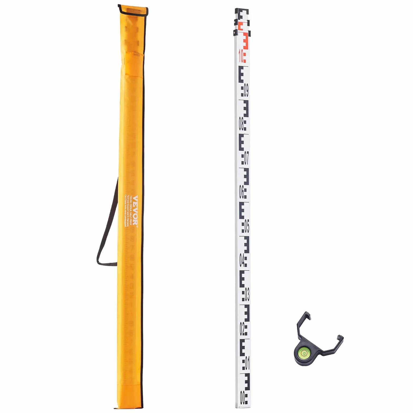 VEVOR Tige de mesure télescopique métrique 3 m, mire télescopique de mesure double face en cm/mm règle en alliage d'aluminium avec niveau à bulle et sac de transport pour mesurer maisons, murs, sols