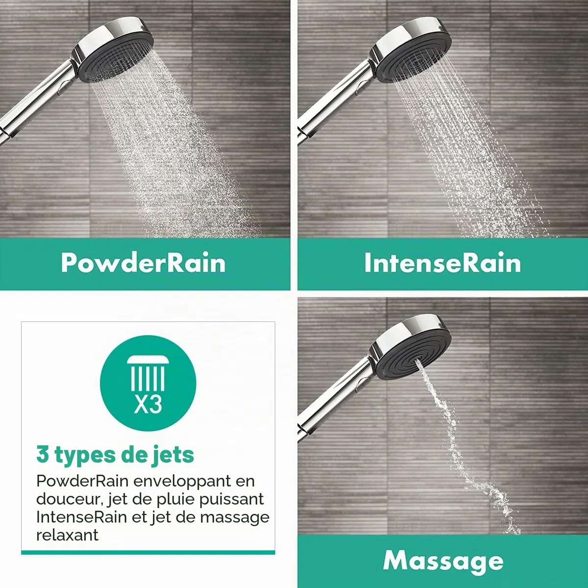Hansgrohe Pommeau de Douche Pulsify Select S, Douchette à Main 105 mm Diamètre, 3 Types de Jet (Relaxation), Chromé, 24110000