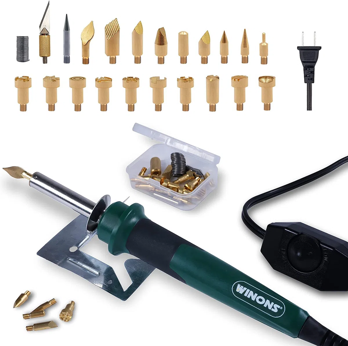 WINONS Kit De Combustion de Bois Pour Adultes 25 pièces – Outil de découpe multifonctionnel avec fer à souder, Kit de pyrogravure avec commutateur à température réglable - WBT-0003