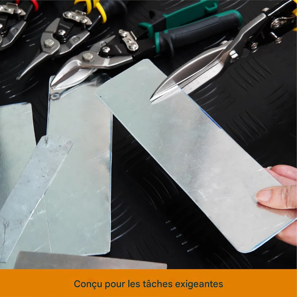 MANUFORE Cisaille Aviation 10 Pouces Set 3 Pièces, Coupe Gauche, Droite & Droite, Acier Chrome Vanadium CR-V pour Découpe de Tôle et Métal