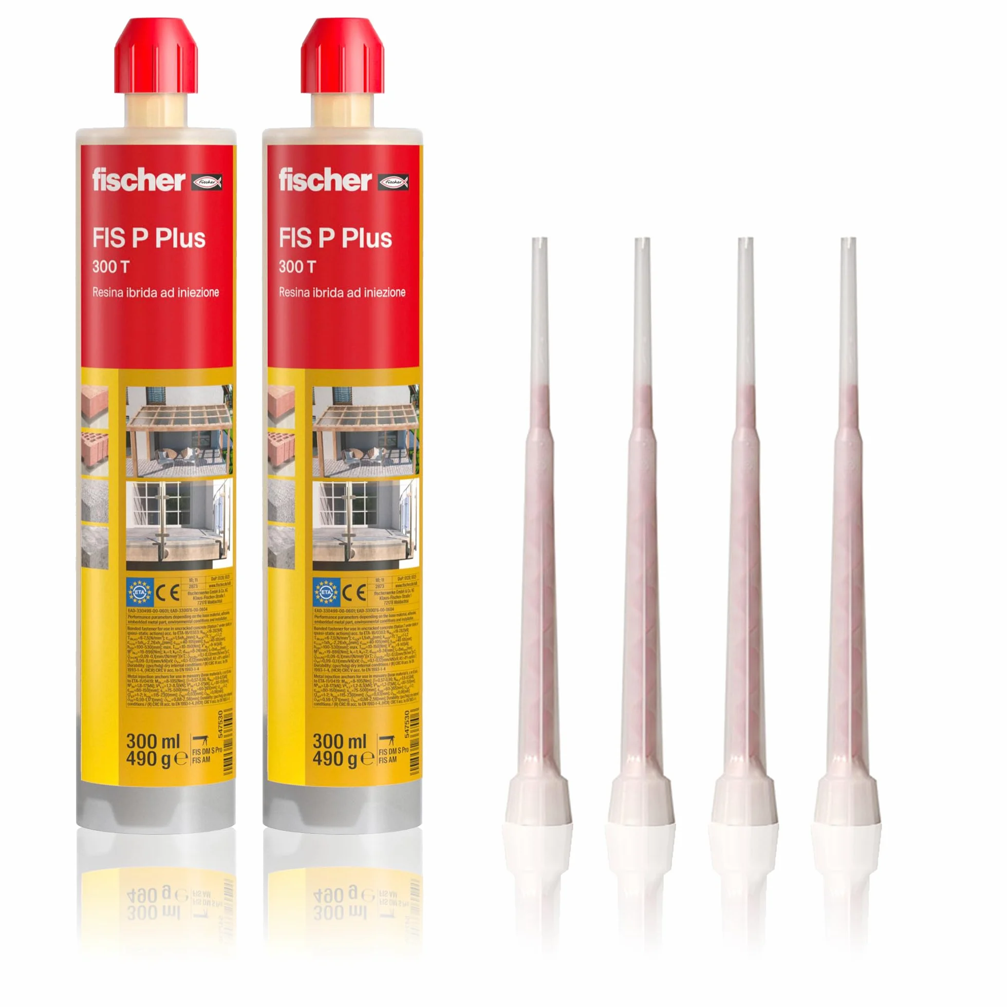 Fischer Bi-Pack Cheville Chimique FIS P Plus 300 T, Ancre Résine Polyester pour Fixation Rideaux de Soleil, Antenne TV, Escaliers en béton, Brique perforée, 2 x 300 ml