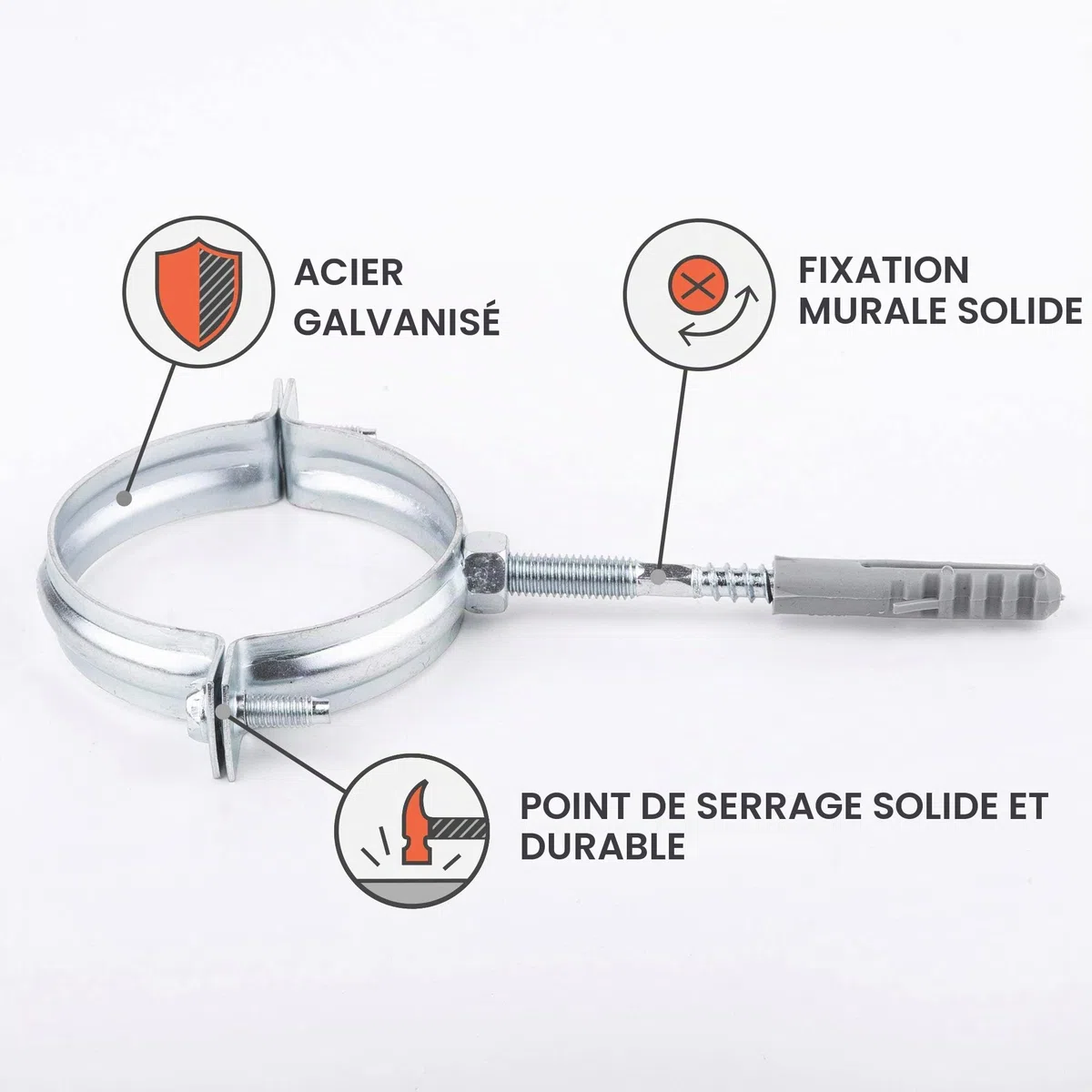 (Lot de 4 pièces) Supports pour tuyaux métalliques Clips Pinces pour tubes Ø 75-80 mm (4)